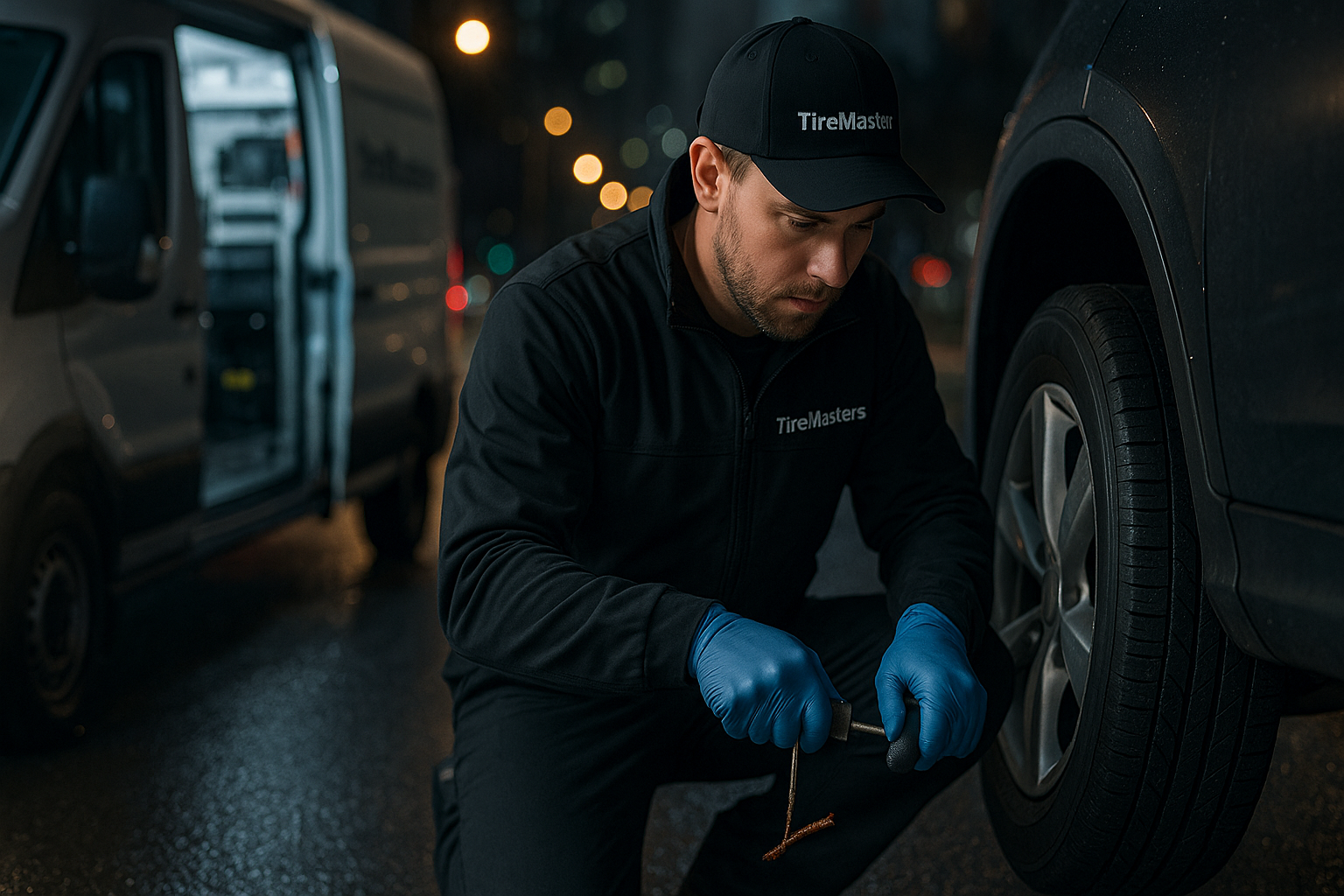 Ремонт проколотой шины на выезде